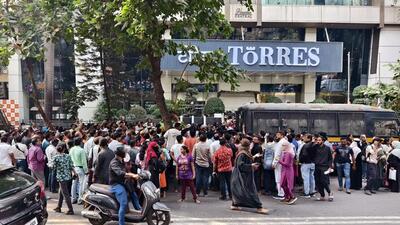 Mumbai, India. Jan 10, 2025: Investors gathered in large numbers outside the office of Torres Jewellers in Dadar, Mumbai, demanding the return of their principal amounts after the company failed to pay the promised returns on its investment schemes. The Mumbai police booked the company's directors for committing multi-million fraud. Mumbai, India. Jan 10, 2025. (Photo by Raju Shinde/HT Photo) (Raju Shinde) Mumbai, India. Jan 10, 2025: Investors gathered in large numbers outside the office of Torres Jewellers in Dadar, Mumbai, demanding the return of their principal amounts after the company failed to pay the promised returns on its investment schemes. The Mumbai police booked the company's directors for committing multi-million fraud. Mumbai, India. Jan 10, 2025. (Photo by Raju Shinde/HT Photo) (Raju Shinde)