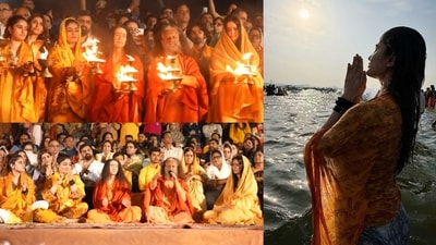 Rasha Thadani with Raveena Tandon and Katrina Kaif at Maha Kumbh Rasha Thadani with Raveena Tandon and Katrina Kaif at Maha Kumbh