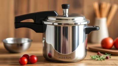 Durable stainless steel 3L pressure cooker for fast, efficient cooking.