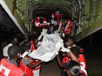 (Representative image only) South Sudan Red Cross workers carry the bodies of people who died after a plane crash, at the Unity oilfield airport, at the Juba Airport, South Sudan on January 29, 2025.