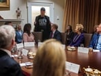 Leader of the Department of Government Efficiency Elon Musk wears a shirt that says "Tech Support" as he speaks during the first cabinet meeting of US President Donald Trump's second term in the Cabinet Room at the White House in Washington, DC, on February 26. Leader of the Department of Government Efficiency Elon Musk wears a shirt that says "Tech Support" as he speaks during the first cabinet meeting of US President Donald Trump's second term in the Cabinet Room at the White House in Washington, DC, on February 26.