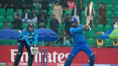 Afghanistan's Mohammad Nabi also gave a final push to the innings with a 24-ball 40, which included two fours and three sixes. (AP) Afghanistan's Mohammad Nabi also gave a final push to the innings with a 24-ball 40, which included two fours and three sixes. (AP)