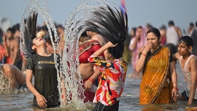 Pilgrims take a holy dip at Sangam during the Maha Kumbh Mela festival in Prayagraj. (AFP) Pilgrims take a holy dip at Sangam during the Maha Kumbh Mela festival in Prayagraj. (AFP)