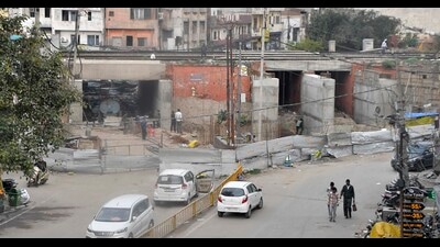 The ongoing construction work at Domoria bridge in Ludhiana on Wednesday. (Manish/HT) The ongoing construction work at Domoria bridge in Ludhiana on Wednesday. (Manish/HT)