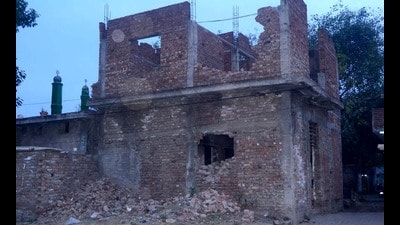 The under-construction house in Ghoda Colony that was demolished by the Ludhiana police on Wednesday. (HT Photo) The under-construction house in Ghoda Colony that was demolished by the Ludhiana police on Wednesday. (HT Photo)