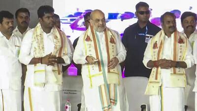 Union home minister Amit Shah (centre) with senior BJP leaders during the inauguration of a party office in Coimbatore, Tamil Nadu, on Wednesday. (PTI Photo) Union home minister Amit Shah (centre) with senior BJP leaders during the inauguration of a party office in Coimbatore, Tamil Nadu, on Wednesday. (PTI Photo)