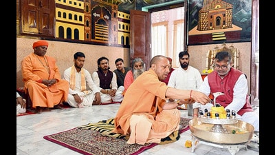 Uttar Pradesh Chief Minister Yogi Adityanath performs rituals at the Gorakhnath temple on the occasion of Mahashivratri (Sourced) Uttar Pradesh Chief Minister Yogi Adityanath performs rituals at the Gorakhnath temple on the occasion of Mahashivratri (Sourced)
