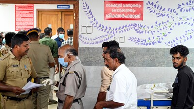 Bodies of the Venjaramoodu murder victims are brought for post-mortem at a hospital in Thiruvananthapuram on February 25, 2025. (PTI)