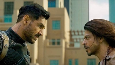 Shah Rukh Khan and John Abraham in a still from Pathaan.
