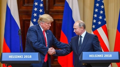 In a prior interview with Time magazine for their 2024 Person of the Year edition, Trump reiterated a similar statement, claiming that a bruise on his right hand was caused by "shaking hands with thousands of people".In pic: US President Donald Trump (left) and Russia's President Vladimir Putin shake hands before attending a joint press conference. (AFP)