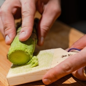 Fresh wasabi is grated on a traditional Japanese grater called an oroshigane (instagram) Fresh wasabi is grated on a traditional Japanese grater called an oroshigane (instagram)