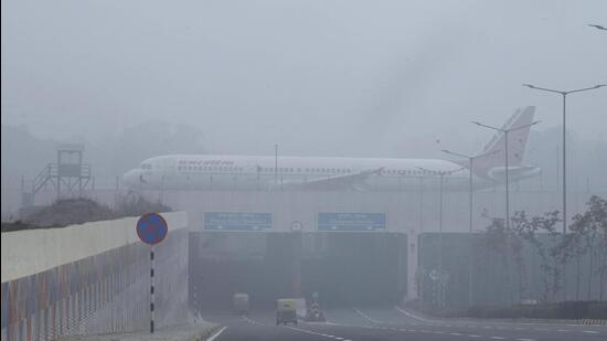 Flight operation during foggy conditions at the IGI Airport. (HT Archive)