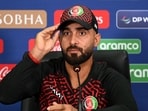 Afghanistan's captain Hashmatullah Shahidi gestures during a press conference