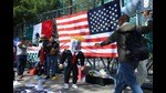 Demonstrators from the Binational Migrant Organization hold up a 'pinata' depicting incoming US President Donald Trump during a protest against his inauguration outside the US embassy in Mexico City on January 20, 2025.