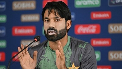 Pakistan's captain Mohammad Rizwan addresses a presser at National Stadium in Karachi (AFP)