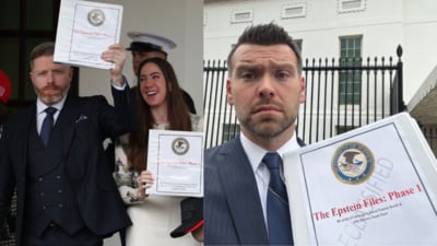 Conservative political commentators were seen leaving the White House with binders labeled “Epstein Files: Phase 1.” (X/DC Draino and X/ Jack Poso) Conservative political commentators were seen leaving the White House with binders labeled “Epstein Files: Phase 1.” (X/DC Draino and X/ Jack Poso)