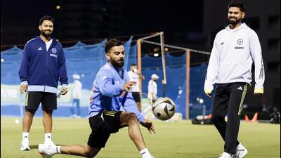 India's Virat Kohli, Shreyas Iyer and Rishabh Pant during a practice session in Dubai. (ANI)