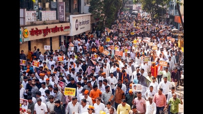 Maratha community members during a protest march to condemn the murder of Beed sarpanch Santosh Deshmukh. (PTI FILE) Maratha community members during a protest march to condemn the murder of Beed sarpanch Santosh Deshmukh. (PTI FILE)