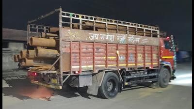 Since January 1, a total of 357 overloaded vehicles were fined, and 271 of them were seized, In all, penalties amounting to ₹1.68 crore was imposed on these vehicles. (HT Photo) Since January 1, a total of 357 overloaded vehicles were fined, and 271 of them were seized, In all, penalties amounting to ₹1.68 crore was imposed on these vehicles. (HT Photo)