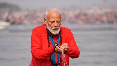 Prime Minister Narendra Modi took a holy dip at the Triveni Sangam during the Maha Kumbh in Prayagraj on February 5. (Narendra Modi/X) Prime Minister Narendra Modi took a holy dip at the Triveni Sangam during the Maha Kumbh in Prayagraj on February 5. (Narendra Modi/X)