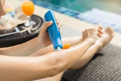 Apply a broad-spectrum sunscreen with an SPF of 30 or higher all over your face and exposed skin from the neck down. (Shutterstock) Apply a broad-spectrum sunscreen with an SPF of 30 or higher all over your face and exposed skin from the neck down. (Shutterstock)