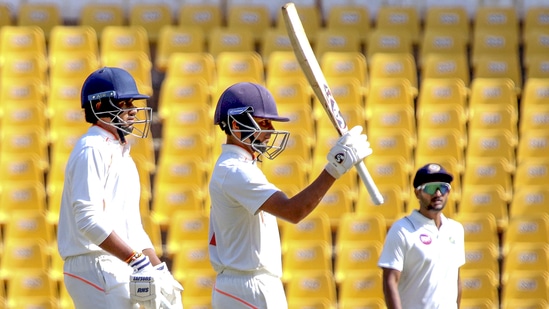 Ranji Trophy Final Live Score, Vidarbha vs Kerala Day 2: Vidarbha's Danish Malewar celebrates scoring 150 runs on the second day of Ranji Trophy final cricket match. Ranji Trophy Final Live Score, Vidarbha vs Kerala Day 2: Vidarbha's Danish Malewar celebrates scoring 150 runs on the second day of Ranji Trophy final cricket match.