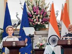 European Commission Ursula von der Leyen addresses the joint press statement with Prime Minister Narendra Modi, at Hyderabad House in New Delhi on Friday. European Commission Ursula von der Leyen addresses the joint press statement with Prime Minister Narendra Modi, at Hyderabad House in New Delhi on Friday.
