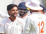 Nagpur: Vidarbha's Harsh Dubey with teammates celebrates after taking the wicket of Kerala's Salman Nizar Nagpur: Vidarbha's Harsh Dubey with teammates celebrates after taking the wicket of Kerala's Salman Nizar