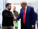 A file photo of Donald Trump meeting Ukrainian president Volodymyr Zelenskyy at the Trump Tower in New York last year.