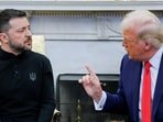 U.S. President Donald Trump talks with Ukrainian President Volodymyr Zelensky at the White House in Washington, D.C., U.S., February 28, 2025. REUTERS/Brian Snyder