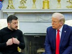 US President Donald Trump meets with Ukrainian President Volodymyr Zelensky at the White House in Washington, D.C., US, February 28, 2025. 