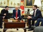 Ukraine's President Volodymyr Zelensky speaks to US Vice President JD Vance as they meet with President Donald Trump in the Oval Office of the White House in Washington, DC, February 28, 2025. Ukraine's President Volodymyr Zelensky speaks to US Vice President JD Vance as they meet with President Donald Trump in the Oval Office of the White House in Washington, DC, February 28, 2025.