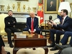 US President Donald Trump and Ukraine's President Volodymyr Zelensky listen to Vice President JD Vance (R)as they meet in the Oval Office of the White House in Washington, DC, February 28, 2025. US President Donald Trump and Ukraine's President Volodymyr Zelensky listen to Vice President JD Vance (R)as they meet in the Oval Office of the White House in Washington, DC, February 28, 2025.