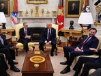 British Prime Minister Keir Starmer meets with U.S. President Donald Trump alongside U.S. Vice President JD Vance and British Foreign Secretary David Lammy in the Oval Office at the White House on February 27, 2025 in Washington, D.C., U.S. Carl Court/Pool via REUTERS
