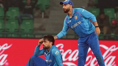 Afghanistan's Hashmatullah Shahidi (c) and Rashid Khan react during a match. (ACBofficials X) Afghanistan's Hashmatullah Shahidi (c) and Rashid Khan react during a match. (ACBofficials X)