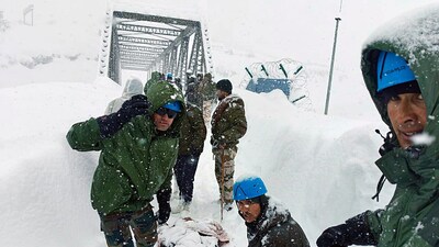 According to Disaster Management and Rehabilitation Secretary Vinod Kumar Suman, the situation is critical with the containers buried under six to seven feet of snow. The bad weather continues. (ANI) According to Disaster Management and Rehabilitation Secretary Vinod Kumar Suman, the situation is critical with the containers buried under six to seven feet of snow. The bad weather continues. (ANI)