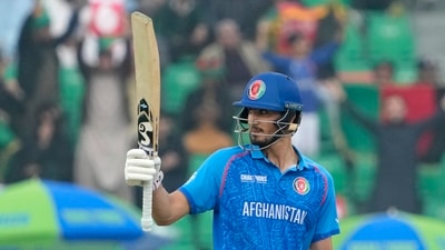 Afghanistan's Sediqullah Atal celebrates after scoring fifty. (AP)