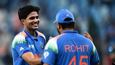 India's Shubman Gill (L) is congratulated by his team captain Rohit Sharma (AFP) India's Shubman Gill (L) is congratulated by his team captain Rohit Sharma (AFP)