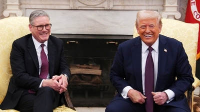 President Donald Trump meets with British Prime Minister Keir Starmer, left, at the White House, Thursday, Feb. 27, 2025, in Washington. (AP/PTI)(AP02_28_2025_000002A) (AP) President Donald Trump meets with British Prime Minister Keir Starmer, left, at the White House, Thursday, Feb. 27, 2025, in Washington. (AP/PTI)(AP02_28_2025_000002A) (AP)