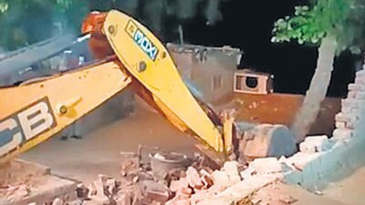 Ludhiana police claimed that the house was built illegally on panchayat land, and arrested the woman, Kulbir Kaur, and her husband, Balwant Singh. The FIR against them was registered earlier in the day. (HT Photo) Ludhiana police claimed that the house was built illegally on panchayat land, and arrested the woman, Kulbir Kaur, and her husband, Balwant Singh. The FIR against them was registered earlier in the day. (HT Photo)