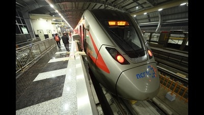 The 14-km RRTS stretch in Delhi includes Sarai Kale Khan, New Ashok Nagar, and Anand Vihar stations, with nine kilometers elevated and five underground. (Arvind Yadav/HT PHOTO) The 14-km RRTS stretch in Delhi includes Sarai Kale Khan, New Ashok Nagar, and Anand Vihar stations, with nine kilometers elevated and five underground. (Arvind Yadav/HT PHOTO)