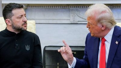 U.S. President Donald Trump talks with Ukrainian President Volodymyr Zelensky at the White House in Washington, D.C., U.S., February 28, 2025. REUTERS/Brian Snyder (REUTERS)