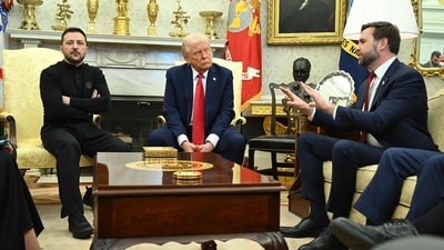 US President Donald Trump and Ukraine's President Volodymyr Zelensky listen to Vice President JD Vance (R)as they meet in the Oval Office of the White House in Washington, DC, February 28, 2025. (AFP) US President Donald Trump and Ukraine's President Volodymyr Zelensky listen to Vice President JD Vance (R)as they meet in the Oval Office of the White House in Washington, DC, February 28, 2025. (AFP)