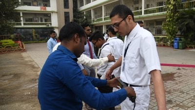 Appearing students outside the exam centre of class 10th examination at St. Dominic savio's high school Danapur in patna (Santosh Kumar ) Appearing students outside the exam centre of class 10th examination at St. Dominic savio's high school Danapur in patna (Santosh Kumar )