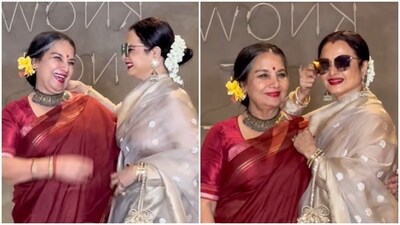 Shabana Azmi and Rekha attend Dabba Cartel screening. Shabana Azmi and Rekha attend Dabba Cartel screening.