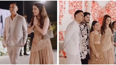 Shraddha Kapoor with rumoured boyfriend Rahul Mody at a wedding reception. Shraddha Kapoor with rumoured boyfriend Rahul Mody at a wedding reception.