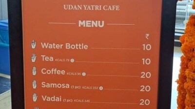 A menu of ‘Udaan Yatri Cafe’ at the Chennai airport. (Raghav Chadha/X)