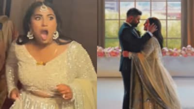 Bride's reaction to live wedding painting went from disappointment to awe. (Instagram/the.wedding.painter) Bride's reaction to live wedding painting went from disappointment to awe. (Instagram/the.wedding.painter)