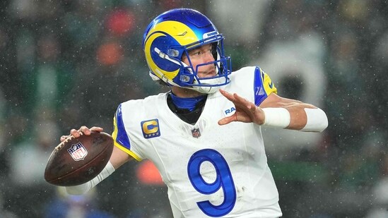 Matthew Stafford #9 of the Los Angeles Rams throws a pass against the Philadelphia Eagles during the third quarter in the NFC Divisional Playoff at Lincoln Financial Field on January 19, 2025 in Philadelphia, (Photo by Mitchell Leff / GETTY IMAGES NORTH AMERICA / Getty Images via AFP) (Getty Images via AFP)