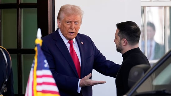 President Donald Trump welcomes Ukraine President Volodymyr Zelenskyy at the White House in Washington, Friday, Feb. 28, 2025. (AP Photo/Ben Curtis) (AP)
